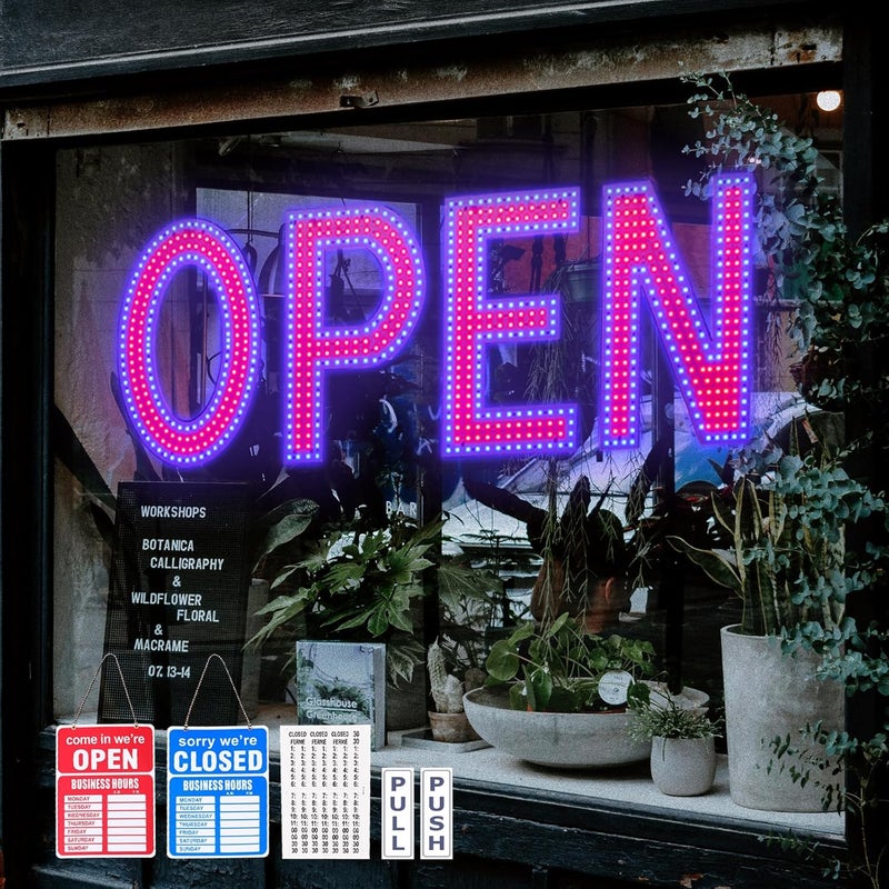 Thirdpolite Open Sign for Business, 40"x14" Dimmable Large LED Open Signs with Hanging Installation for Bar Pubs Store Restaurant Office Hotel Salon Red & Blue - Image 1